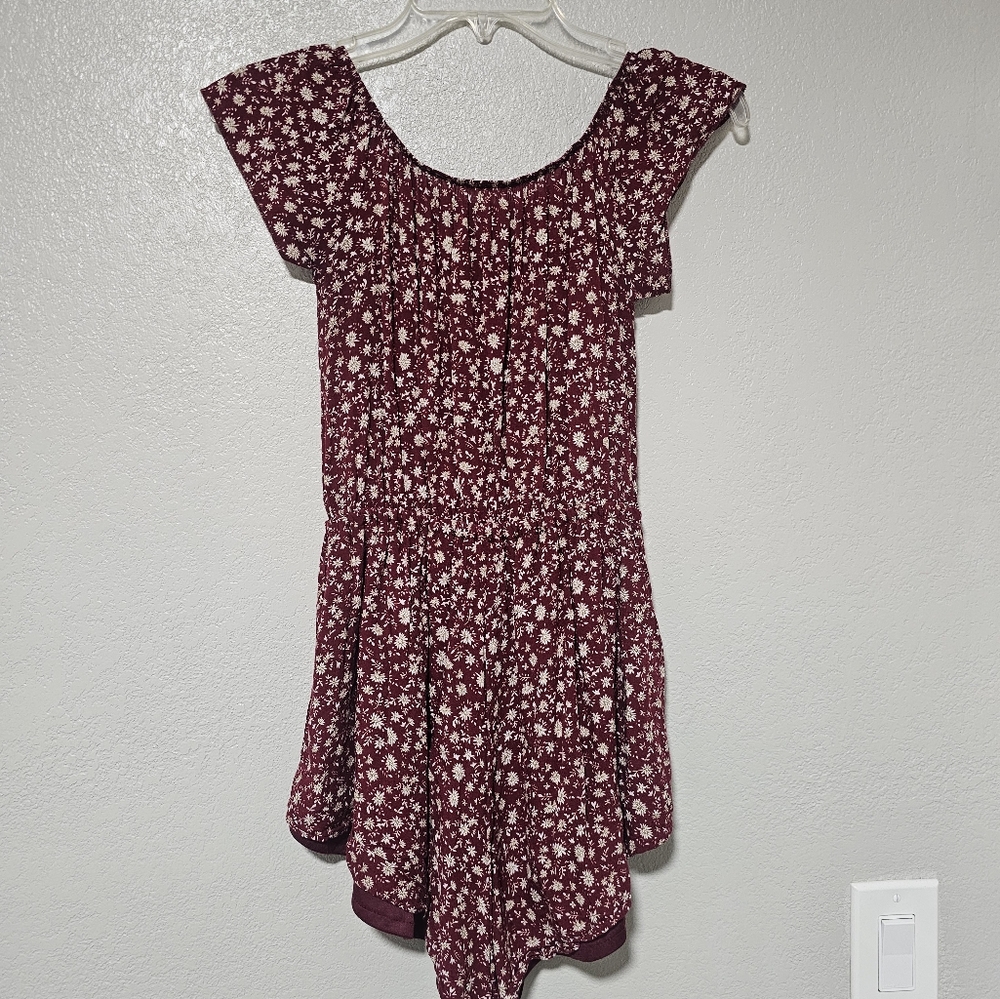Princess Polly Reverse off the shoulder maroon flower Country romper - Picture 5 of 7